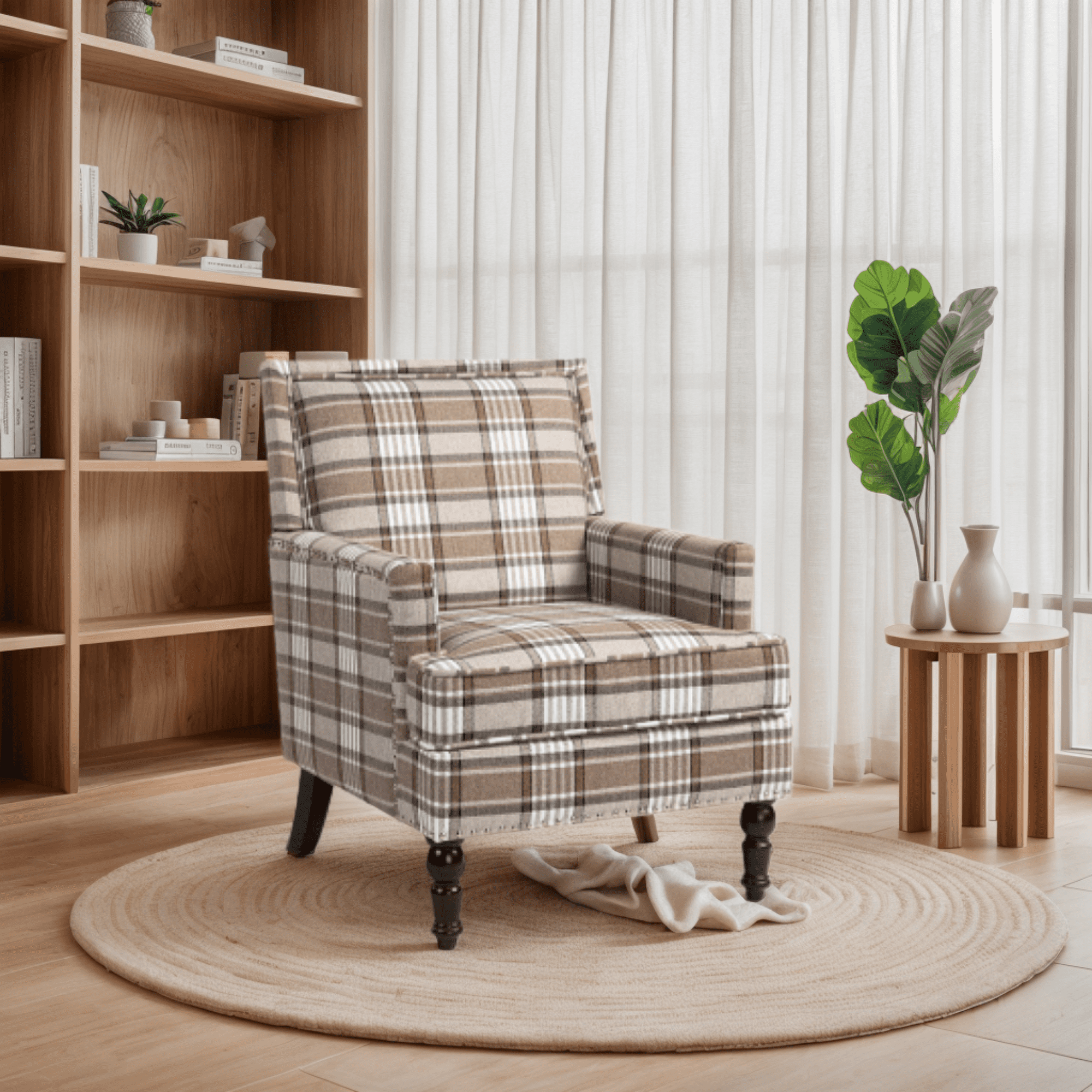 Clearance!!! Mid Century Upholstered Accent Chair, Brown and White ...