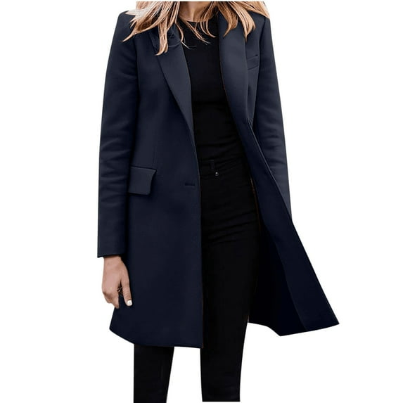 Clearance! Mifelio Blazers for Women, Women's Autumn/Winter Jacket Casual Fashion Long Sleeved Mid Long Coat Single Breasted Suit Jacket, Jackets for Women, Womens Blazer Dark Blue XXXL