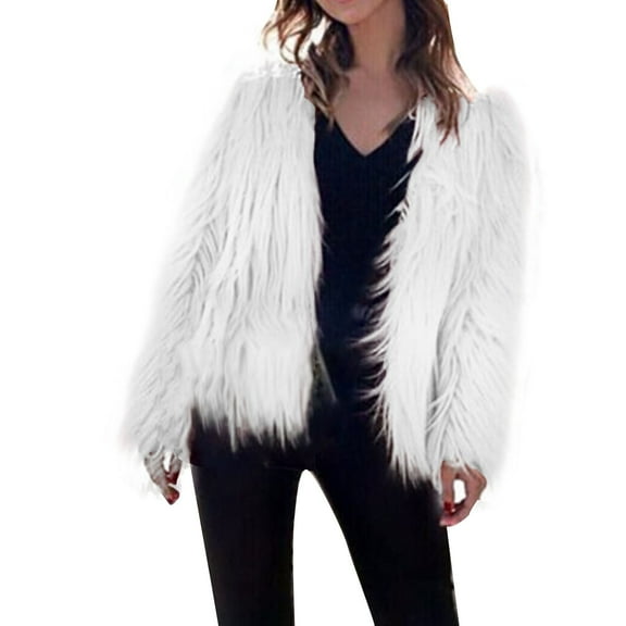 Clearance! Mifelio Faux Fur Coat Women's Solid Color Faux Coat Long Sleeves Jacket Outerwear Tops Warm Winter Winter Coats for Women White XXXL