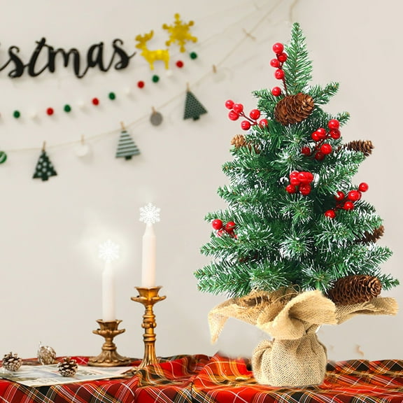 Mini Christmas Tree Pinecone 17in Desktop Simulation Plant Ornament Christmas Decoration, Holiday Party Decor Gift