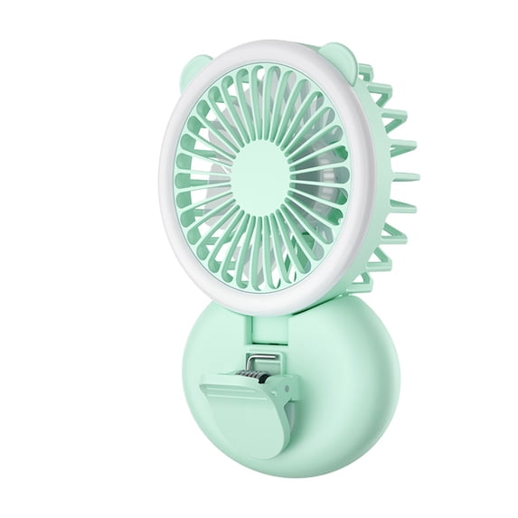 Hvmvliv Mini Clip Fan Portable Desk Fan with Auxiliary Light Foldable Clip on Phone USB Rechargeable Folding Mini Fan 3 Speeds Green