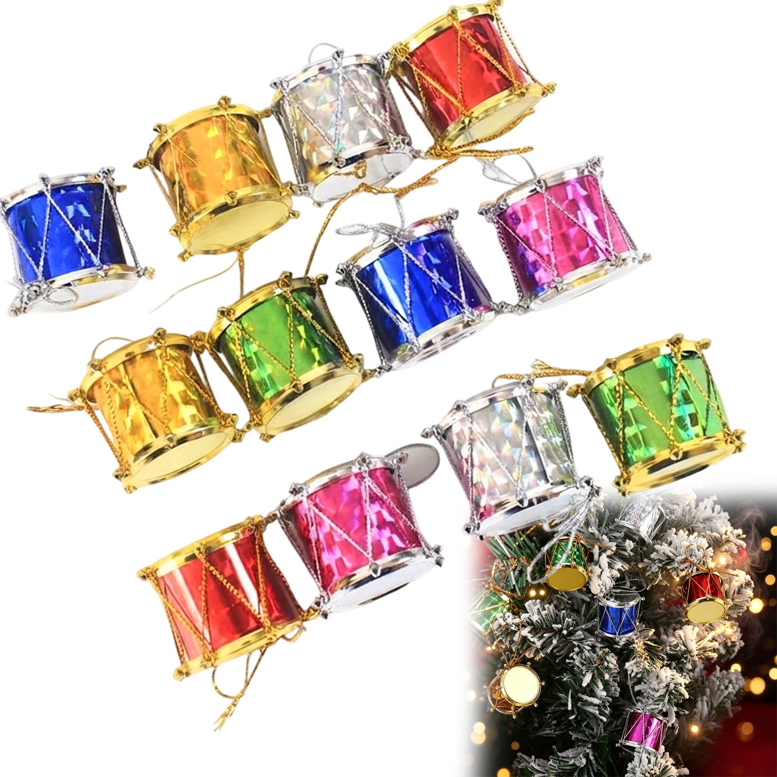 Clearance Mini Drum Christmas Ornaments Set of 12 Sparkling Hanging ...