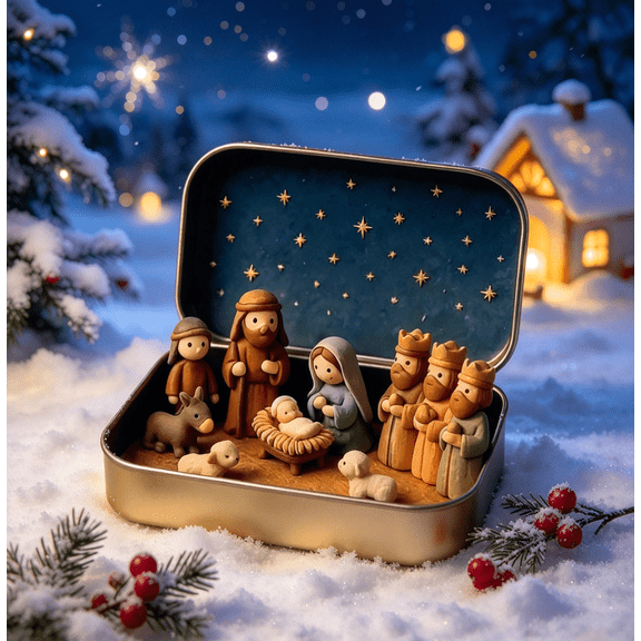 Clearance! Mini Nativity Set in Box - Miniature Jesus Nativity Sets & Figures, Christmas Christian Decoration Gift (A)