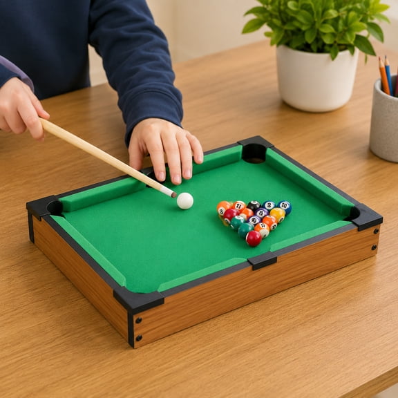 Clearance! Mini Tabletop Pool Game - Woodgrain Ball Set, Family Fun Activity, Hand-Eye Coordination Toy, Toddler Learning Toys
