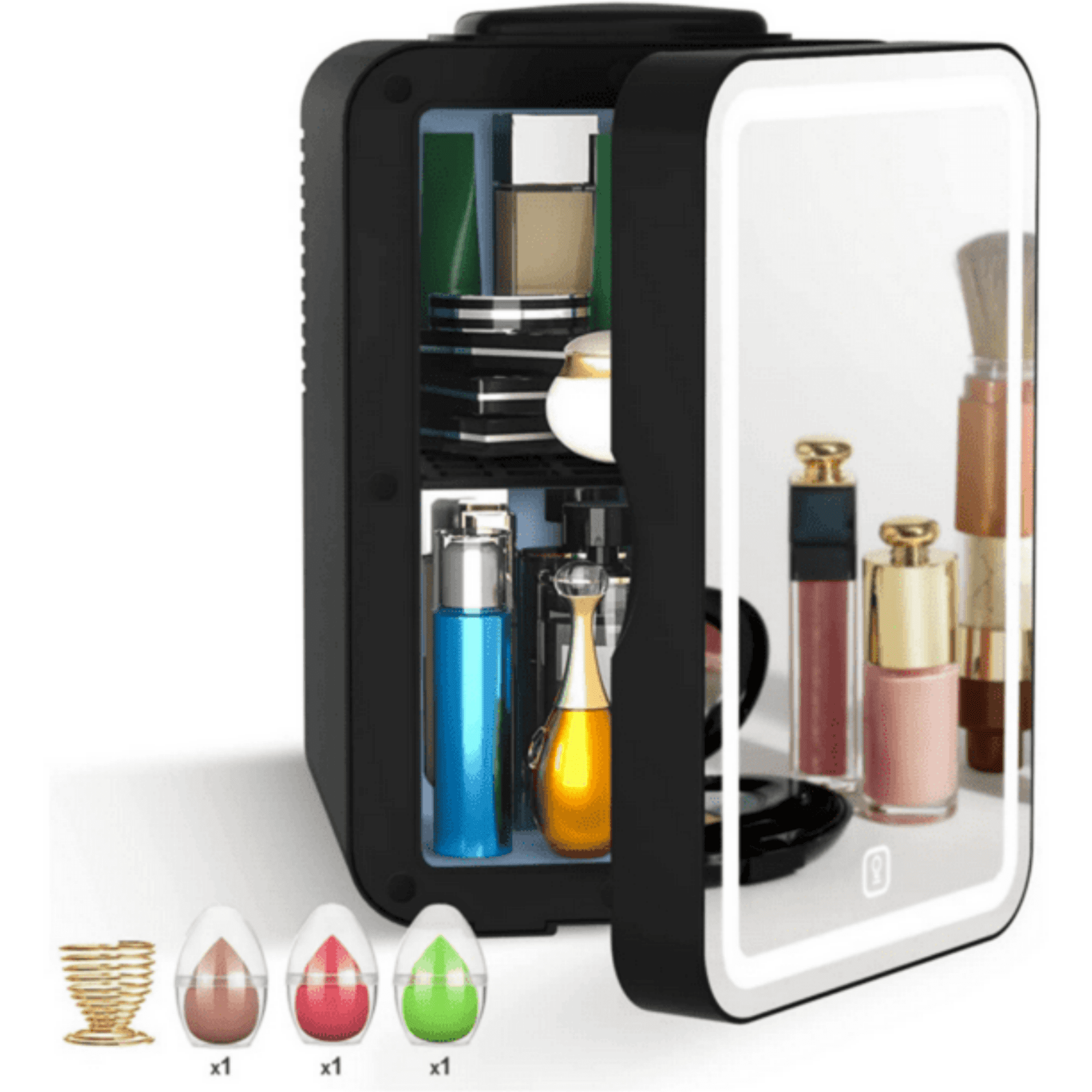Clearance Mirrored Beauty Fridge With LED Lighting Portable White Mini Refrigerator Skin Care Makeup Storage Chill Cosmetics Face Masks Small