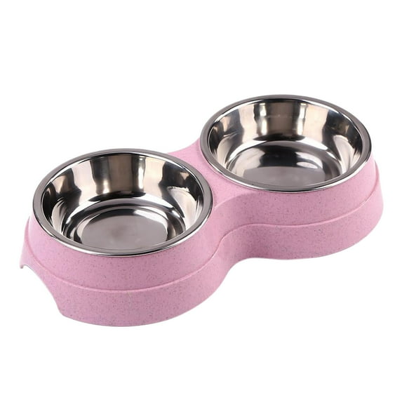 Clearance! Miyuadkai Dog Double Bowl Puppy Food Feeder Stainless Steel Drinking Dish Feeding Supplies Small Dog Accessories Stainless Steel Tableware on Sale Pink