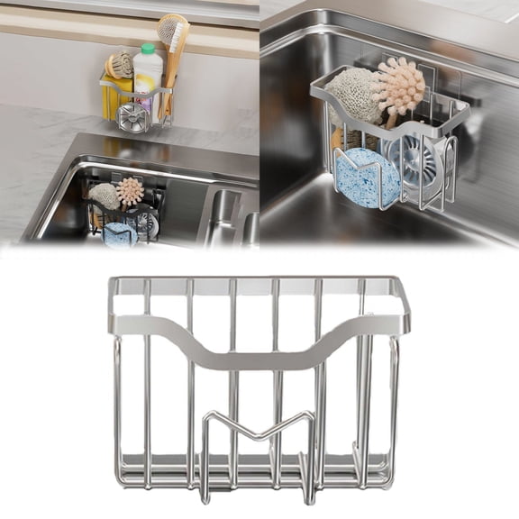 Clearance! Movable Kitchen Caddy Stainless Hanging Sponge Caddy Dish Sponge Brush Stopper Organizer Kitchen Sponge Holder Stainless Organizer for Cleaning Tools 1 Sink Drain