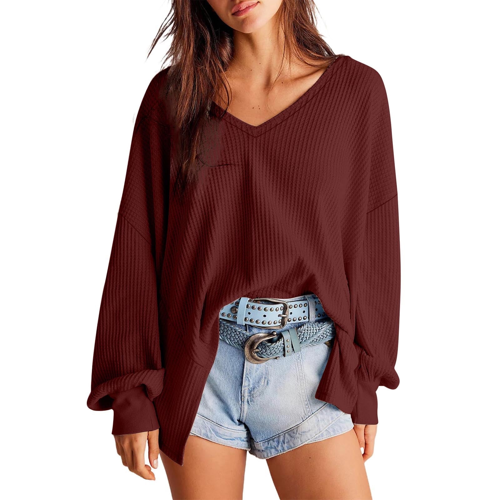 Men's Waffle Henley Neck Long Sleeved T-Shirt | RO
