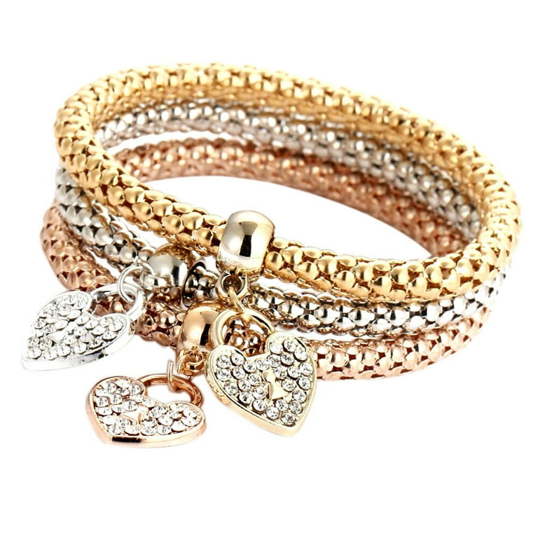 Clearance Multilayer Bracelets - 3PCS Gold/Silver/Rose Gold Corn Chain  Bracelet For Women Heart Shaped Stretch Bracelet/cheap bracelets