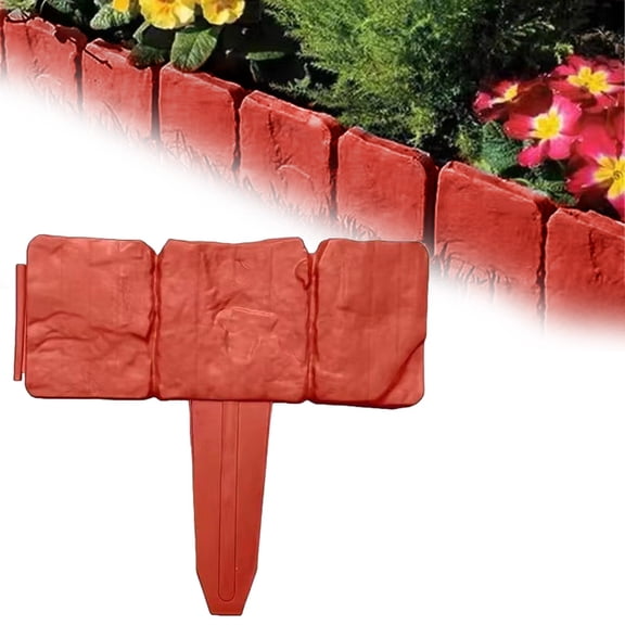 Fence plastic,Grassy edge plastic stone exterior,Rasenkante Kunstoff in Steinoptik,DIY Garden Edging Border-1PC/Packs Lawn Fence Plastic Cobblestone Effect Edging Lawn Trimming Garden Patio Decor,Red