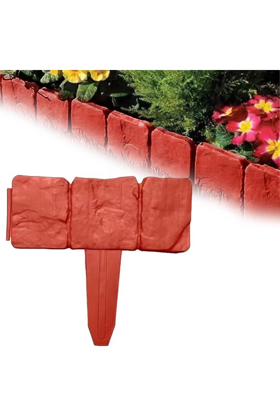 Fence plastic,Grassy edge plastic stone exterior,Rasenkante Kunstoff in Steinoptik,DIY Garden Edging Border-1PC/Packs Lawn Fence Plastic Cobblestone Effect Edging Lawn Trimming Garden Patio Decor,Red
