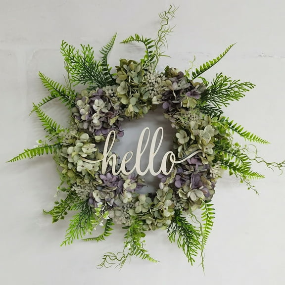 Clearance!Musol Spring Wreath Hydrangea Wreath Summer Wreath Handmade Hello Wreath Farmhouse Wreath Grapevine Wreath Welcome Wreath Artificial Flower Wreath for Front Door Wall Window Home Decor