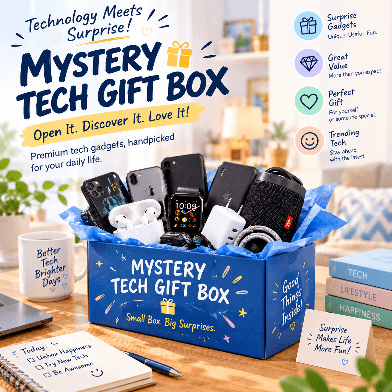 HK ClearanceStreo Clearance! Mystery Gift Box, with 3 -20 Electronic Gadgets, Unique festivals, birthdays, parties, Christmas gifts