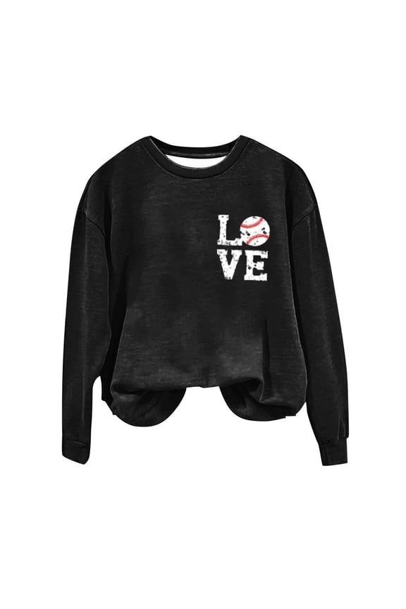 Crewneck Sweatshirts Women, Baseball Sweatshirt Women, Pullover Sweatshirts for Women, Graphic Sweatshirts for Women, Spring Tops for Women, Black XXL