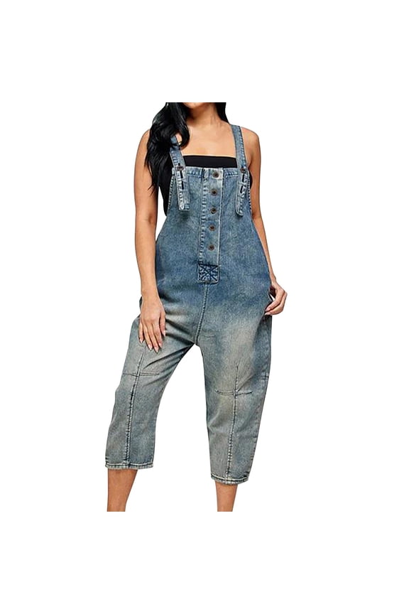 Clearance!NMMUED Denim Overalls for Women, Jean Overalls for Women, Capri Overalls for Women, Bib Overalls Women, Beach Vacation Clothes for Women, Navy L