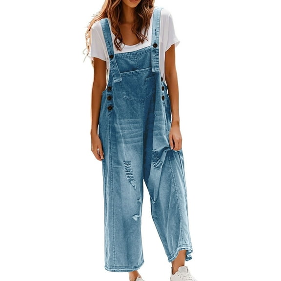 Clearance!NMMUED Denim Overalls for Women, Overalls for Women Loose Fit, Bib Overalls Women, Jean Overalls for Women, Baggy Overalls for Women, Blue S