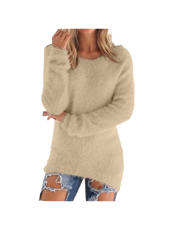 Fuzzy Sweater for Women, Fuzzy Sweatshirts for Women, Long Sweaters for Women, Fuzzy Pullover Women, Cropped Sweaters for Women, Beige 3XL