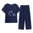 thumbnail image 1 of Clearance!NMMUED Linen Outfits Women 2 Piece, Two Piece Sets for Women Summer, Gauze Shirts for Women, Baggy Pants, Beach Vacation Clothes for Women, Navy 3XL, 1 of 3
