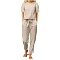 thumbnail image 1 of NMMUED Linen Two Piece Set Women, Two Piece Sets for Women Summer, Short Sleeve Shirts for Women, Wide Leg Pants Woman, Women Beach Fashion, Khaki XL, 1 of 7