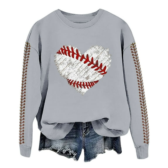 Clearance!NMMUED Pullover Sweatshirts for Women, Spring Tops for Women, Crew Neck Sweatshirts Women, Baseball Sweatshirt Women, Oversized Sweatshirt for Women, Gray S