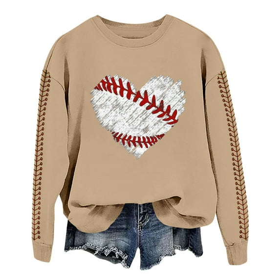 NMMUED Pullover Sweatshirts for Women, Spring Tops for Women, Crew Neck Sweatshirts Women, Baseball Sweatshirt Women, Oversized Sweatshirt for Women, Khaki S