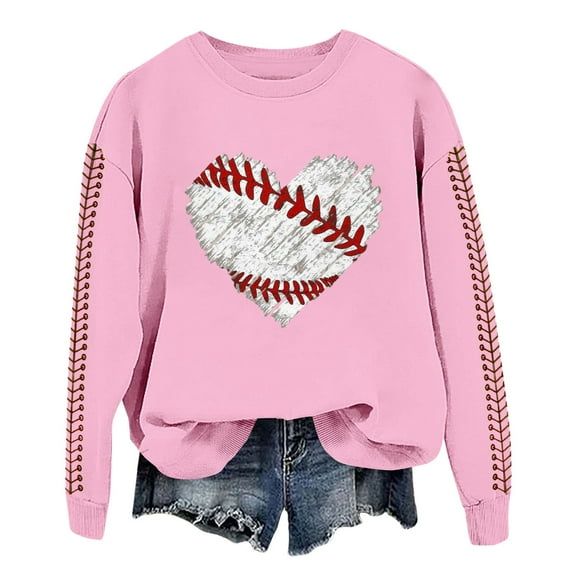 NMMUED Pullover Sweatshirts for Women, Spring Tops for Women, Crew Neck Sweatshirts Women, Baseball Sweatshirt Women, Oversized Sweatshirt for Women, Pink S