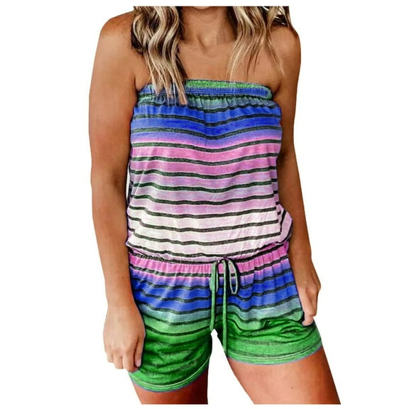 Clearance!NMMUED Short Jumpsuits for Women, Strapless Jumpsuits for Women, One Piece Jumpsuits for Women, Short Rompers for Women, Casual Rompers for Women, Blue M