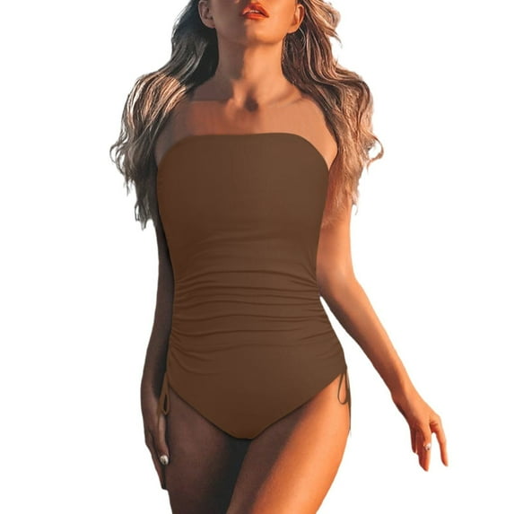 Clearance!NMMUED Swim Suits for Women 2025, Bandeau Swimsuits for Women, Strapless Swimsuits for Women, One Piece Swimsuit Women, Bathing Suit for Women, Coffee L