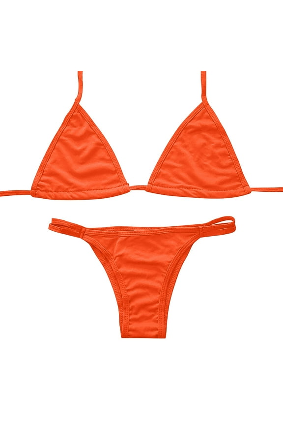 Clearance!NMMUED Triangle Bikini, String Bikini, Halter Bikini Sets for Women, Bikini Sets for Women, Swim Wear for Women 2025, Orange S