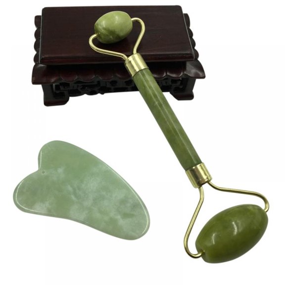 Clearance! Natural Jade Roller & Gua Sha Scraping Set, Anti Aging Facial Roller Beauty Massager Eliminates Wrinkle Firming Skin Rejuvenate Slimming Reduce Puffiness Clears Toxins Therapy Tool