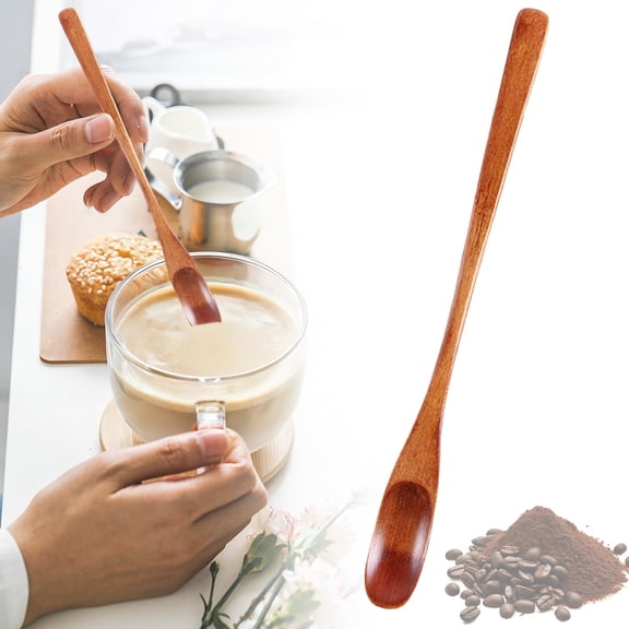 Clearance Natural Wood Long Handle Stirring Spoons, Handcrafted, Non-Scratch, Multi-Purpose for Coffee, Tea & Desserts, 4 Unique Designs