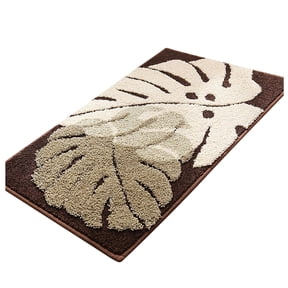 Clearance! Nomeni Bathroom Rugs Leaf Pattern Bathroom Toilet Waterproof Microfiber Bath Mat Non-Slip Foot Mat Bathroom Decor Brown