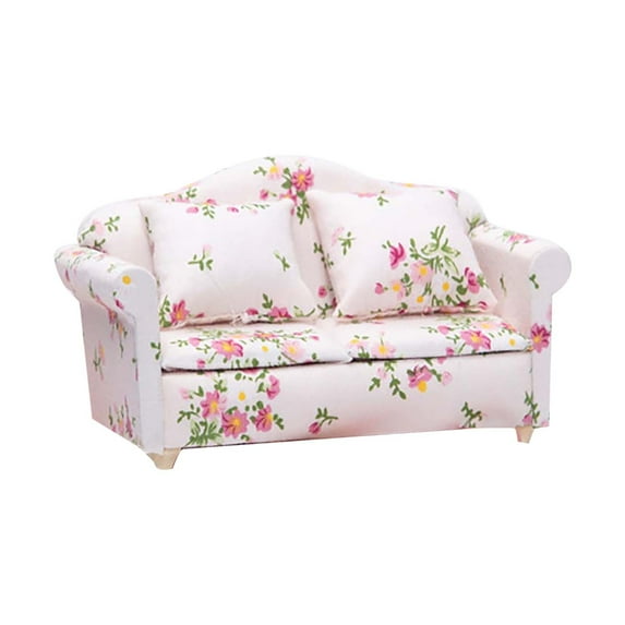 Clearance! Nomeni Desk Decor 1:12 Dollhouse Dollhouse Mini Furniture Living Room Scene Model Small Floral Fabric Double Sofa Home Decor F