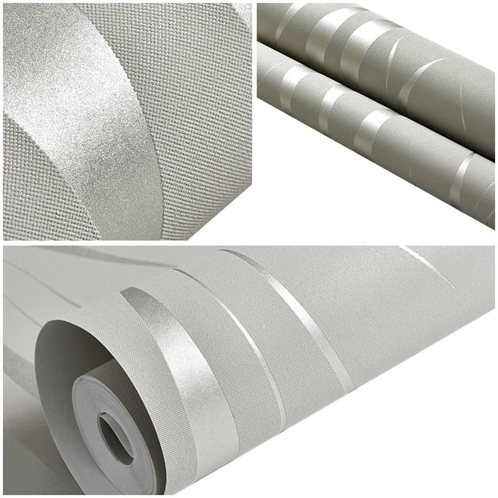 Clearance! Nomeni Room Decor Silver 3D Non-Woven Wave Stripe Embossed Wallpaper Rolls Living Room Decor 10M Wall Paper Peel and Stick Modern Grey