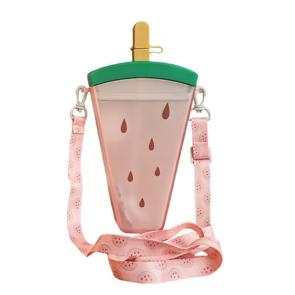 Nomeni Cups Clearance, Cute Watermelon Straw Water Bottle Ice Cream Popsicle Cup with Shoulder Strap Kitchen Essentials Red