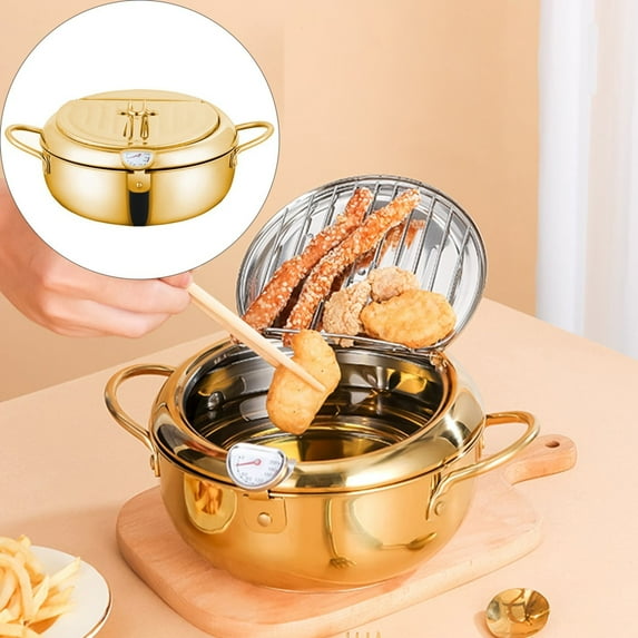Clearance Non-Stick Pan under $30,Japanese Deep Fryer Pot 2024 New Stainless Deep Fryer Japanese Deep Fryer With Temperature Gauge Deep Frying Pan With Lid Basket For Kitchen French Fries Chicken