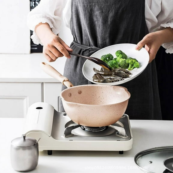 Clearance Non-Stick Pan under $15,Thickened Bottom Stone Frying Pan Multifunction Non Stick Pans Deep Nougat Pot Mouth Wok Pan 20cm