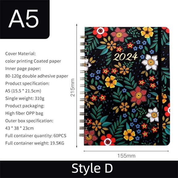 Clearance Notebook under $5,2024 Personalized Weekly And Monthly Planner PLANNER Coil Notebook Spiral Weekly Planner Flower Schedule English Diary