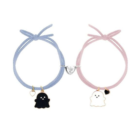 Clearance Now! 2 Pcs Magnetic Matching Bracelet Cute Ghost Heart Couple Bracelet Set Adjustable Braide Rope Black White Ghost Pendant Bracelet Jewelry Gift Women Men B0G0