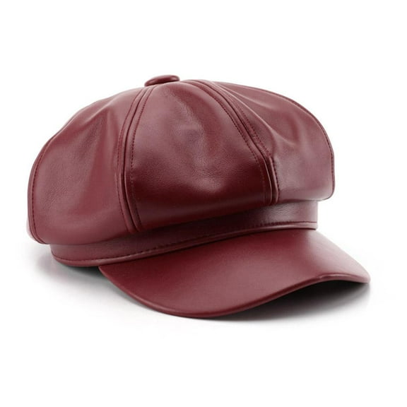 Clearance Now! 8 Panels Newsboy s for Women PU Leather Cabbie Painter Hat Beret J1H3