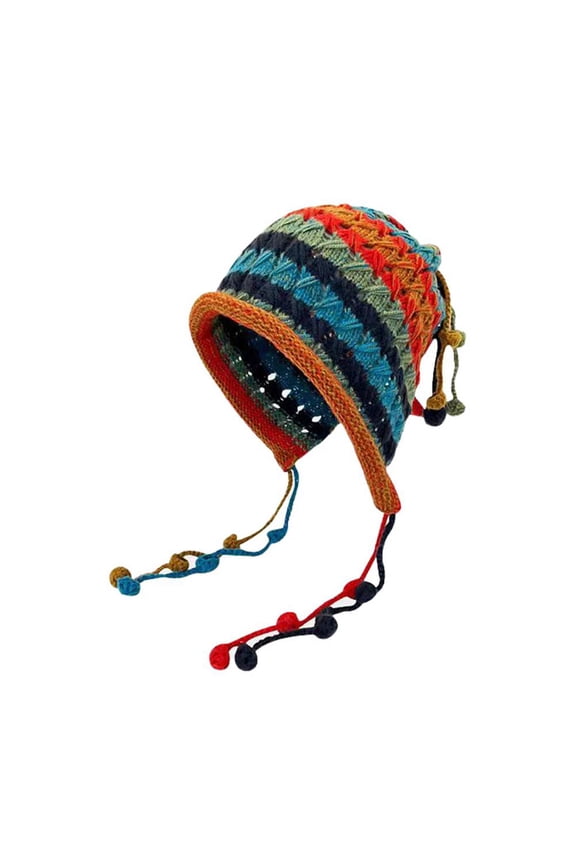 Clearance Now! Knitted Crocheted Colorful Wool Hat Crochet Warm Earflap Hat Tassel Hood Z8 W4A8