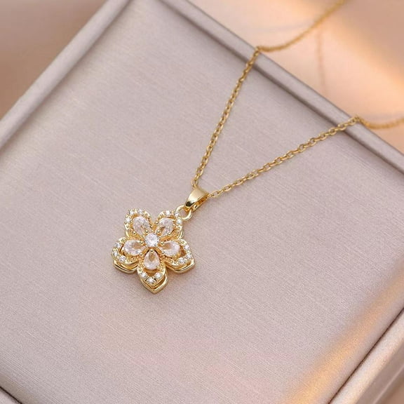 Clearance Now! Light Luxury High Fashion Necklace Rotating Bauhinia Flower Zircon Flower Hot Z2 U8Z5