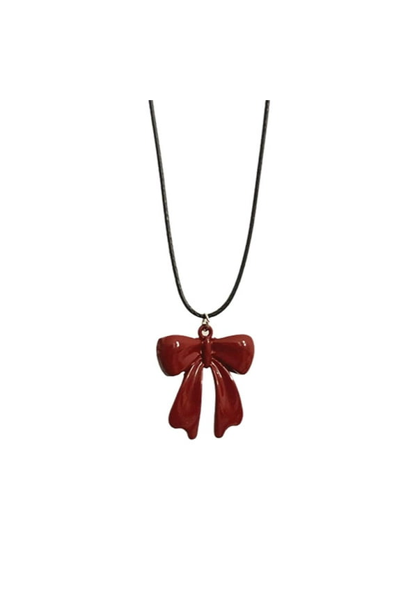 Clearance Now! Red Smooth Bow Pendant Necklace Minimalist Neck Chain Jewelry R6M5