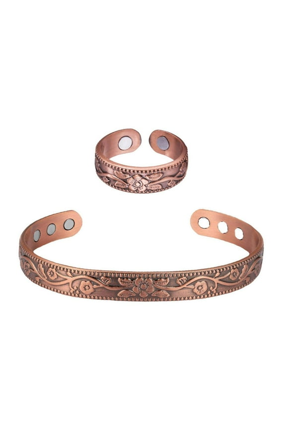Clearance Now! Solid-Copper Magnetic Bracelet Set Arthritis Men Women Cuff Set New D3Z1