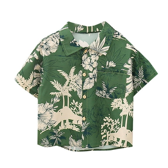 OGLCCG Boy's Hawaiian Shirt Kids Short Sleeve Beach Button Down Aloha Shirts for Boys Tropical Casual Summer Shirt 1-12 Years