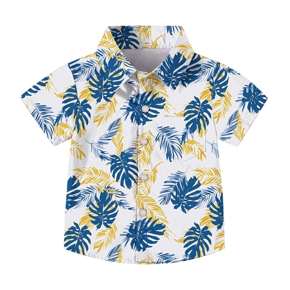 OGLCCG Boy's Hawaiian Shirt Tropical Casual Summer Beach Shirt with Pocket Short Sleeve Casual Button Down Tops for Youth Kids 2-15 Years