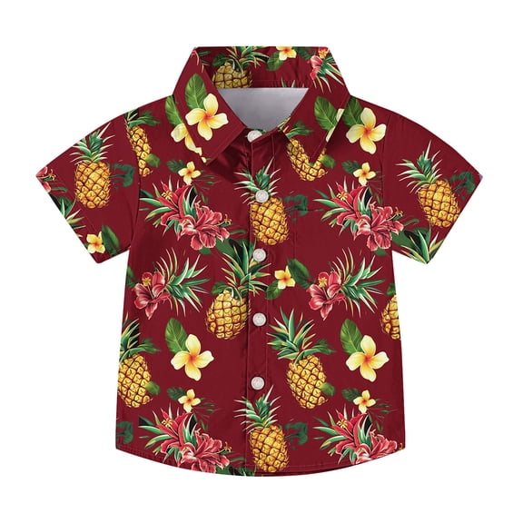 OGLCCG Boy's Hawaiian Shirt Tropical Casual Summer Beach Shirt with Pocket Short Sleeve Casual Button Down Tops for Youth Kids 2-15 Years