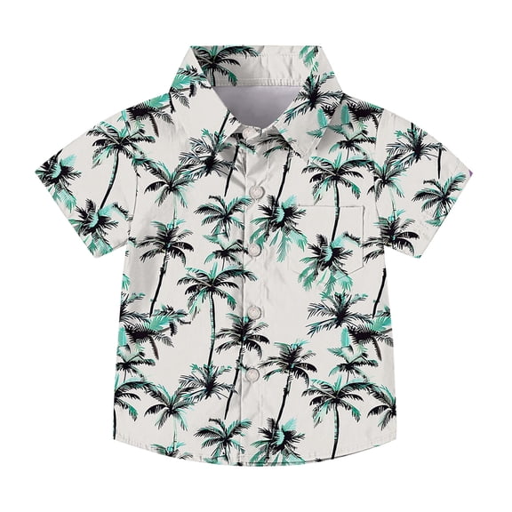 OGLCCG Boy's Hawaiian Shirt Tropical Casual Summer Beach Shirt with Pocket Short Sleeve Casual Button Down Tops for Youth Kids 2-15 Years