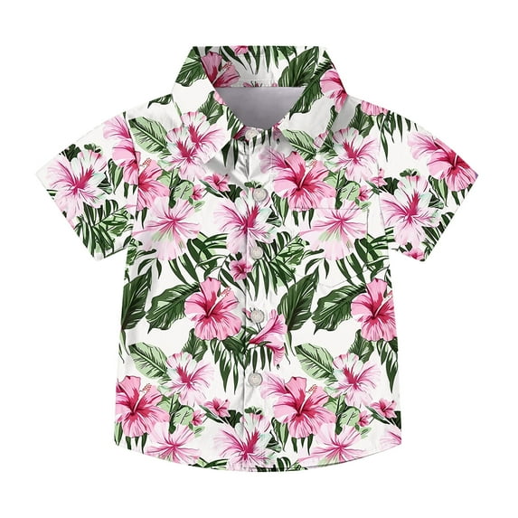 OGLCCG Boy's Hawaiian Shirt Tropical Casual Summer Beach Shirt with Pocket Short Sleeve Casual Button Down Tops for Youth Kids 2-15 Years