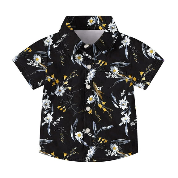 OGLCCG Boy's Hawaiian Shirt Tropical Casual Summer Beach Shirt with Pocket Short Sleeve Casual Button Down Tops for Youth Kids 2-15 Years